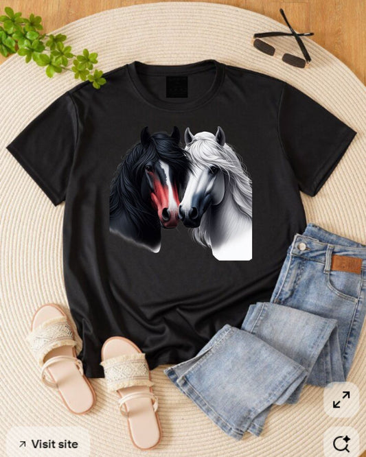Black and White Horse Graphic Tee, Unisex T-Shirt, Equestrian Gift, Casual Wear, Horse Lover Apparel, Horse-Themed T-Shirt