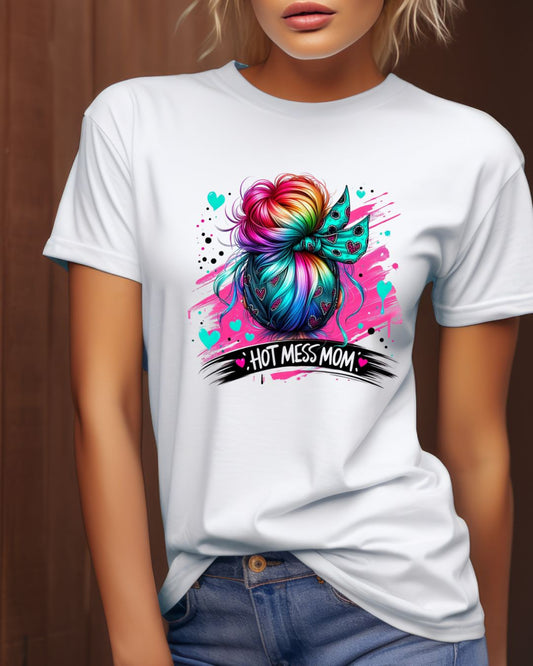 Colorful Hot Mess Mom Tee - Fun Gift, Casual Wear, Mother's Day, Parenting Humor, Family Gatherings