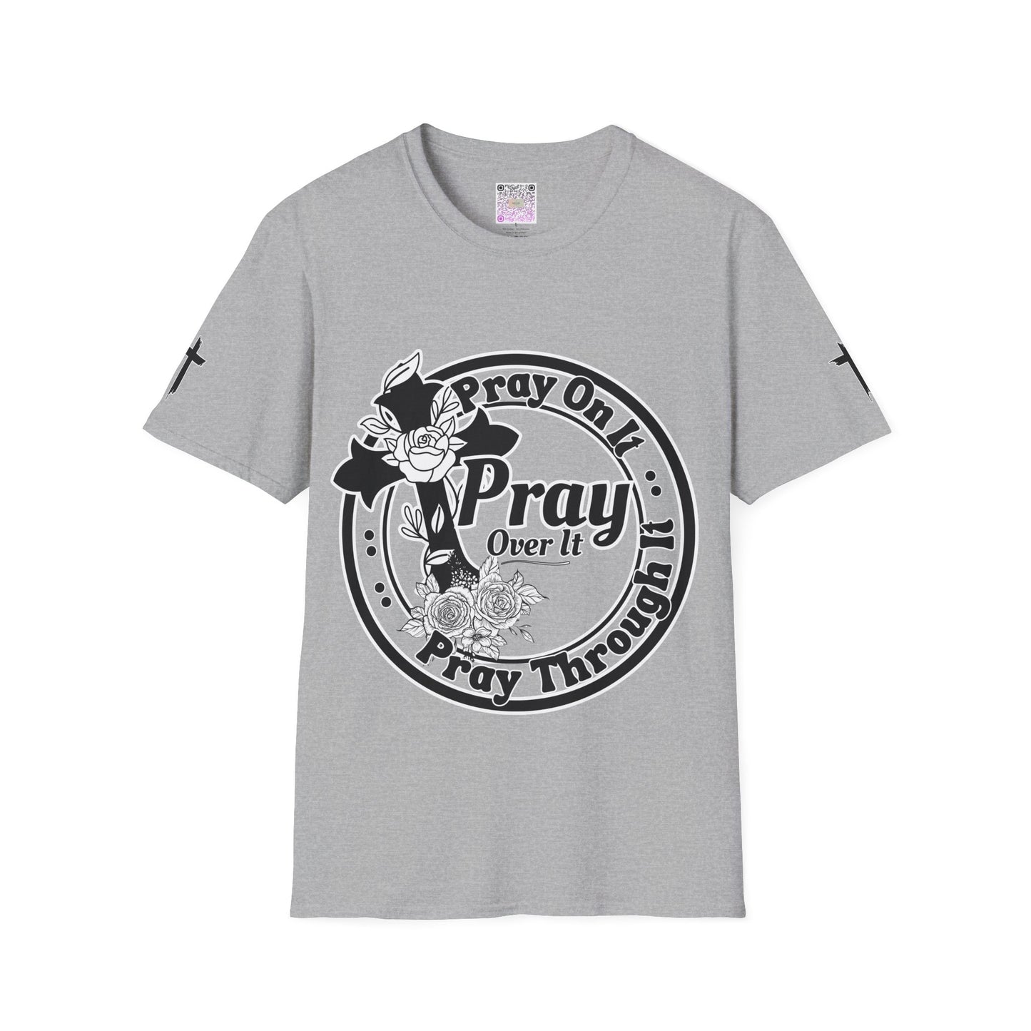 Prayer Over It Christian T-Shirt – “Pray On, Pray Through” Floral Cross Faith Tee, Inspirational Unisex Shirt, Christian Gift for Women & Men