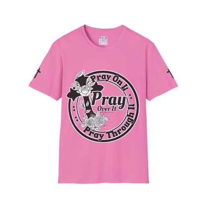 Prayer Over It Christian T-Shirt – “Pray On, Pray Through” Floral Cross Faith Tee, Inspirational Unisex Shirt, Christian Gift for Women & Men