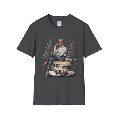 Fierce, Fearless & Unstoppable T-Shirt – Empowering Coffee Cup Graphic Tee, Motivational Unisex Shirt, Strong Woman Apparel, Daily Confidence Wear