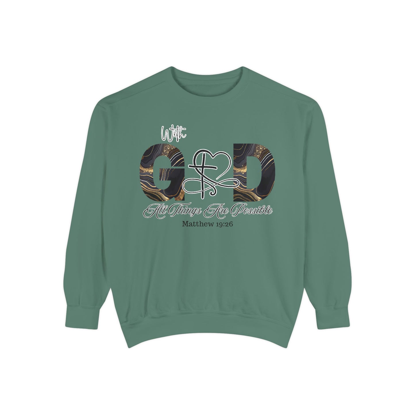 “With God, All Things Are Possible” Sweatshirt – Faith-Inspired Unisex Crewneck, Christian Motivational Sweater, Inspirational Bible Verse Apparel