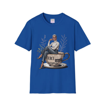 Fierce, Fearless & Unstoppable T-Shirt – Empowering Coffee Cup Graphic Tee, Motivational Unisex Shirt, Strong Woman Apparel, Daily Confidence Wear