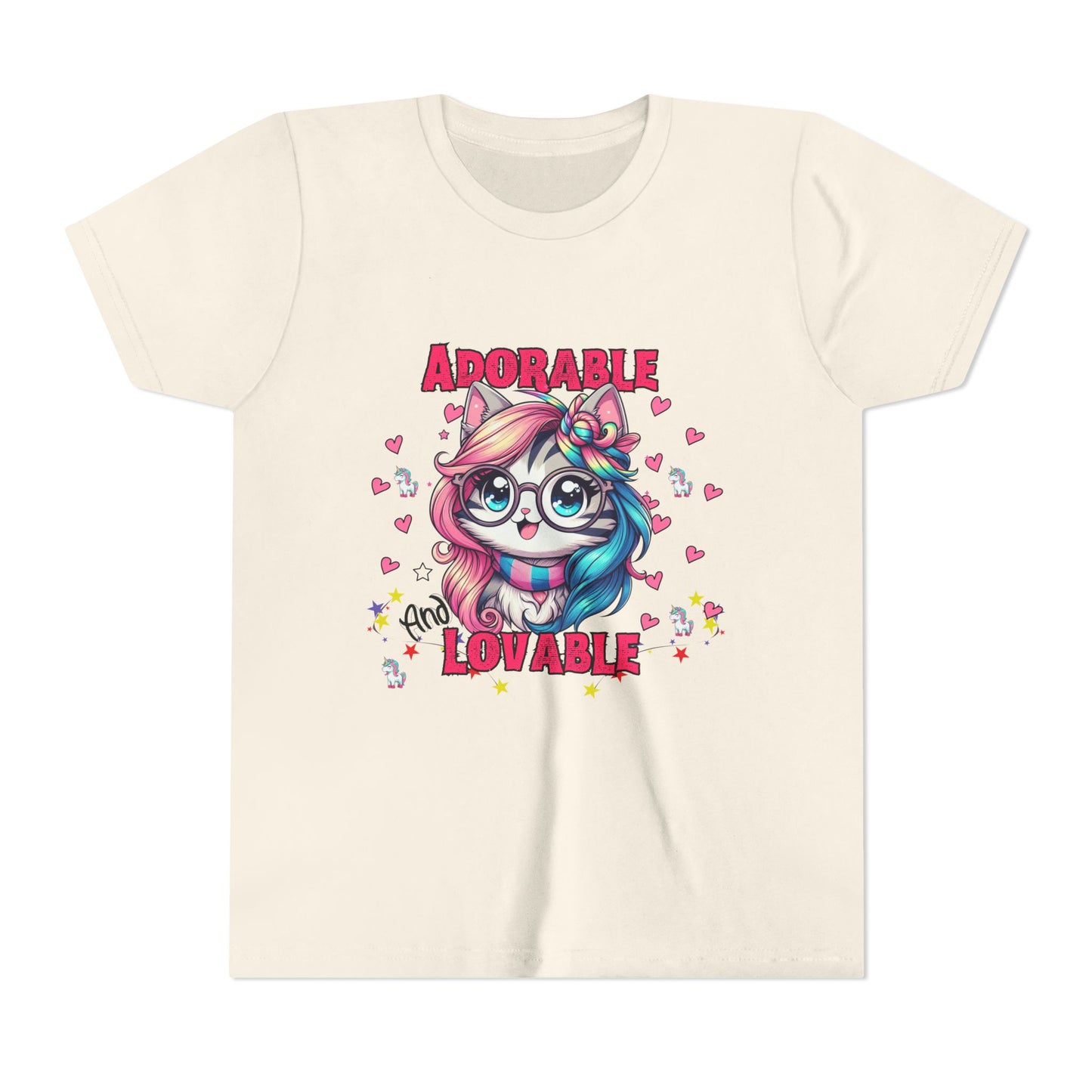 Adorable & Lovable Youth Tee, Girls Shirt, Cute T-Shirt, Gift for Kids, Birthday Outfit, Unicorn Theme Apparel