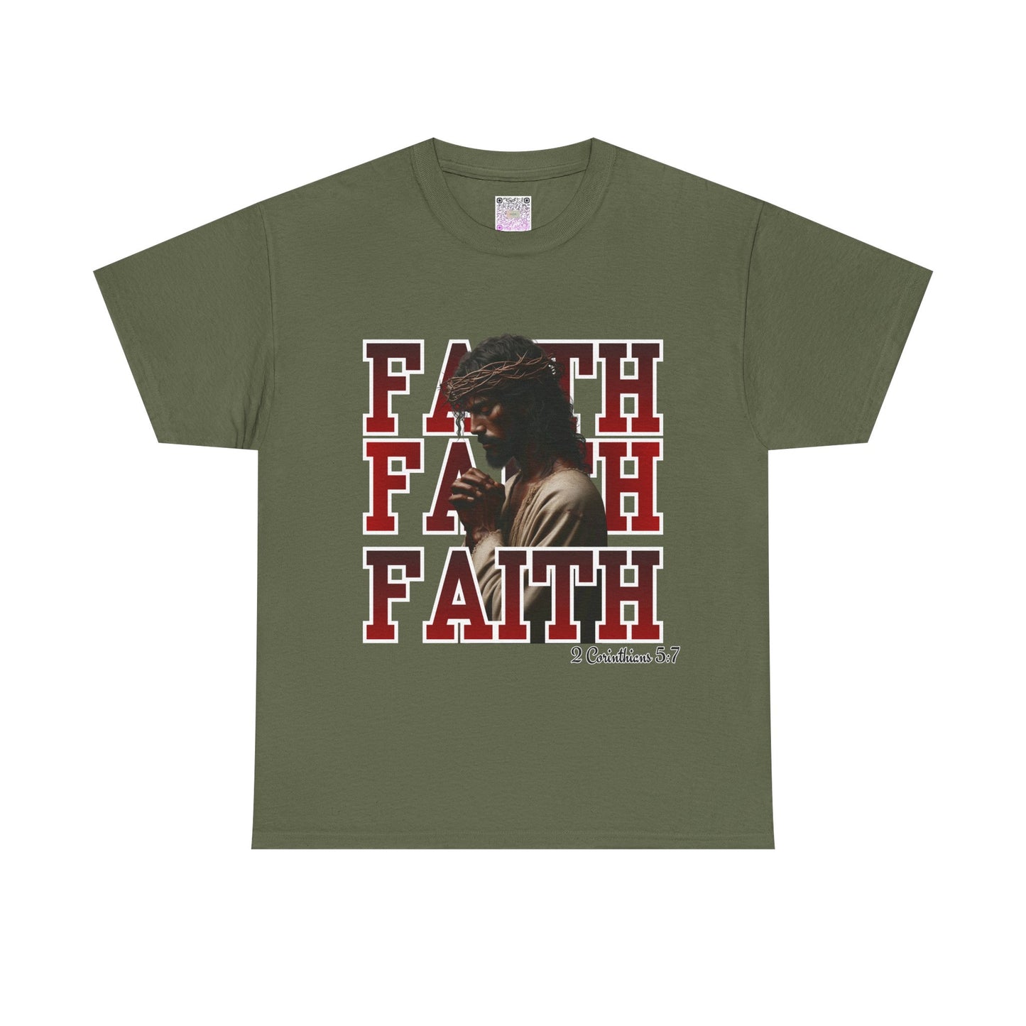 Faith Prayer T-Shirt – “Faith” with Praying Jesus Graphic, 2 Corinthians 5:7 Christian Tee, Inspirational Unisex Shirt, Spiritual Apparel