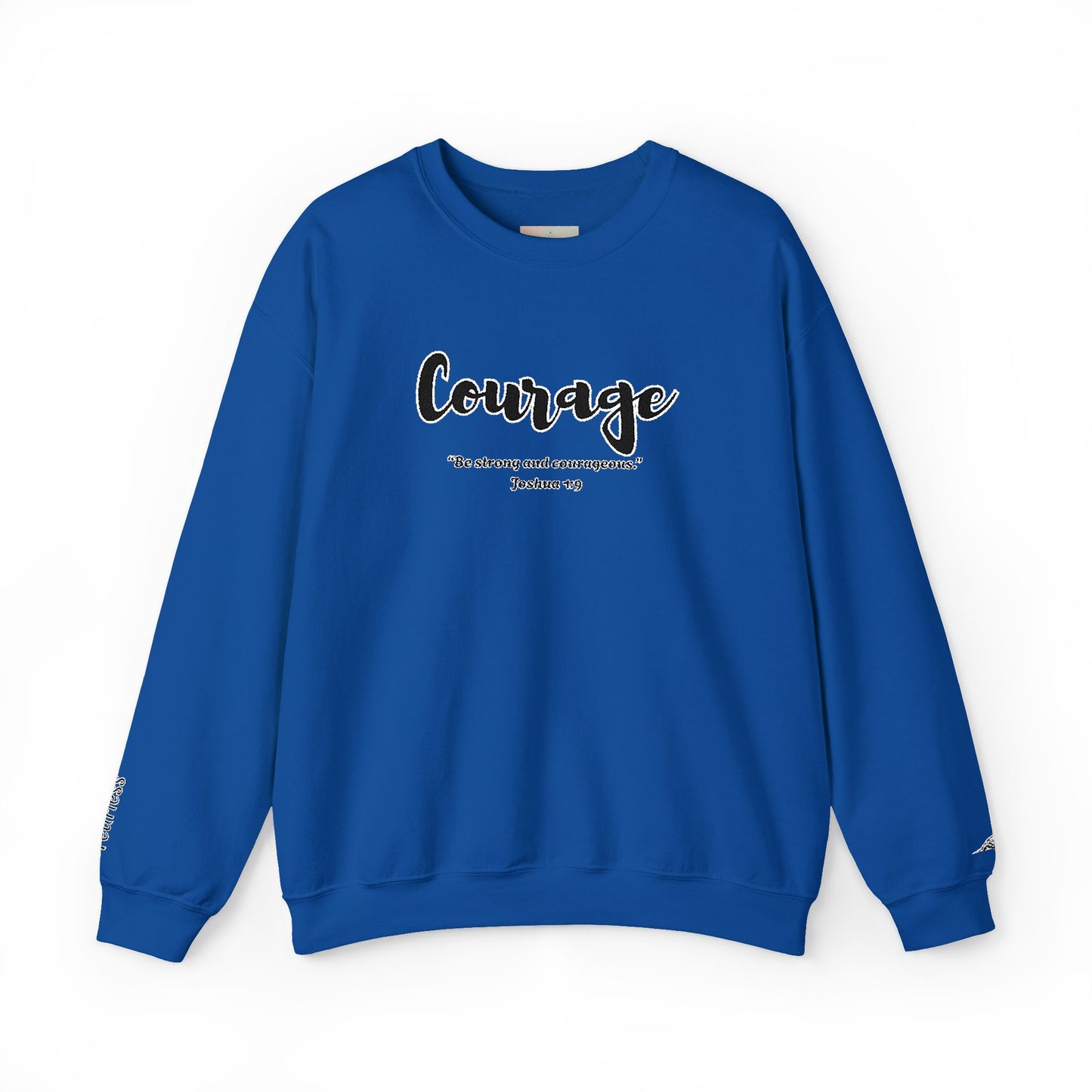 Courage Sweatshirt – “Be Strong and Courageous” Christian Crewneck, Inspirational Faith-Based Pullover, Cozy Unisex Apparel, Motivational Gift for Believers