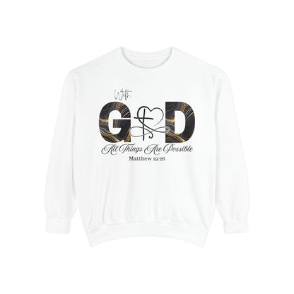 “With God, All Things Are Possible” Sweatshirt – Faith-Inspired Unisex Crewneck, Christian Motivational Sweater, Inspirational Bible Verse Apparel
