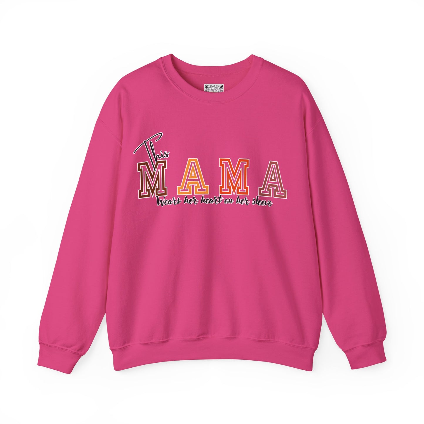 Mama Crewneck Sweatshirt – “This Mama Wears Her Heart on Her Sleeve” Cozy Unisex Mom Pullover, Motherhood Gift, Cute Mom Sweater