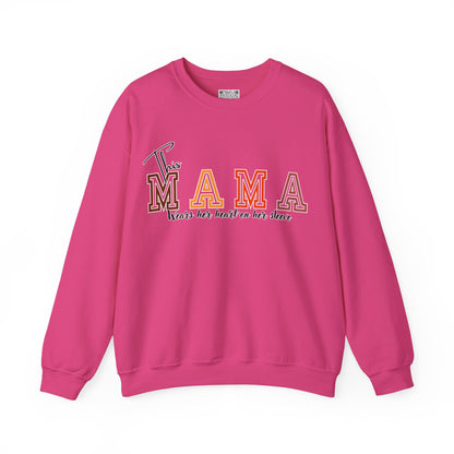 Mama Crewneck Sweatshirt – “This Mama Wears Her Heart on Her Sleeve” Cozy Unisex Mom Pullover, Motherhood Gift, Cute Mom Sweater