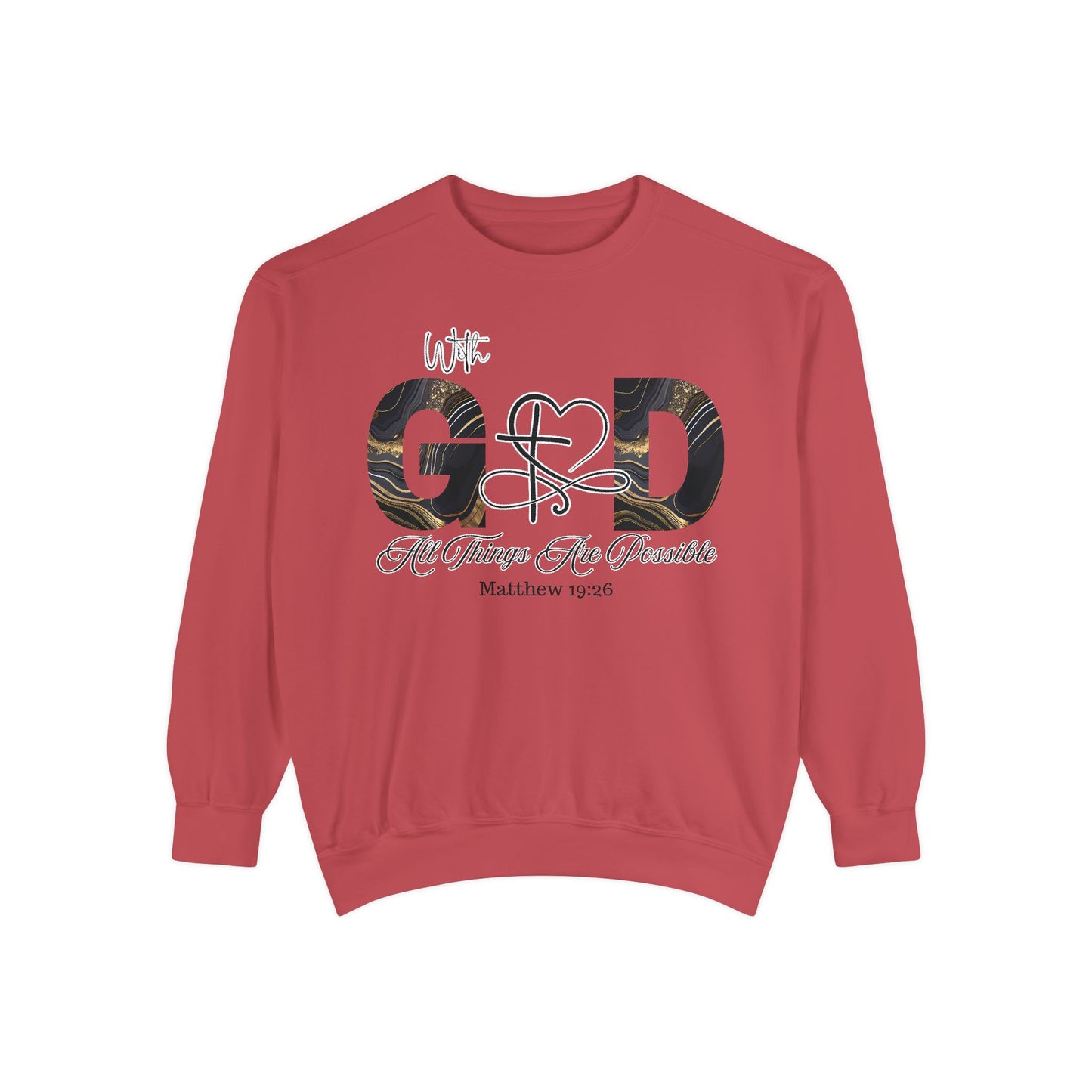 “With God, All Things Are Possible” Sweatshirt – Faith-Inspired Unisex Crewneck, Christian Motivational Sweater, Inspirational Bible Verse Apparel