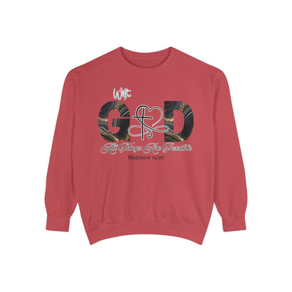 “With God, All Things Are Possible” Sweatshirt – Faith-Inspired Unisex Crewneck, Christian Motivational Sweater, Inspirational Bible Verse Apparel