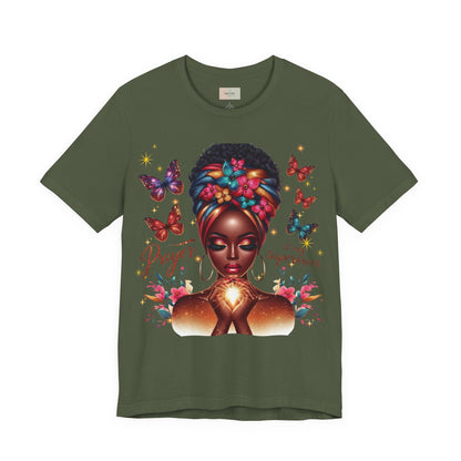 Prayer Is My Superpower T-Shirt – Inspirational Black Woman Graphic Tee, Faith-Based Apparel, Christian Motivational Shirt, Unisex Cotton Tee