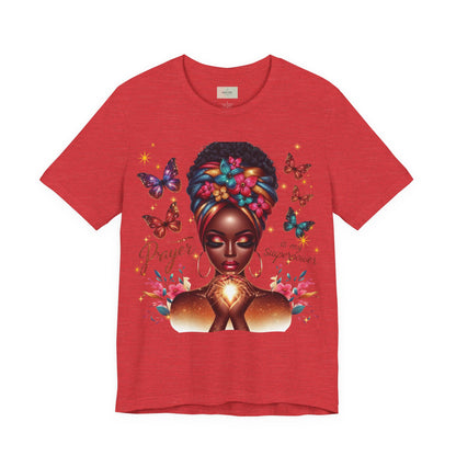 Prayer Is My Superpower T-Shirt – Inspirational Black Woman Graphic Tee, Faith-Based Apparel, Christian Motivational Shirt, Unisex Cotton Tee