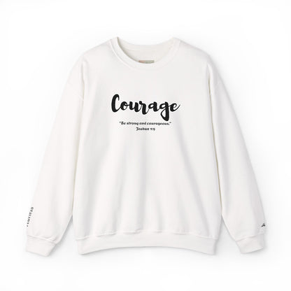 Courage Sweatshirt – “Be Strong and Courageous” Christian Crewneck, Inspirational Faith-Based Pullover, Cozy Unisex Apparel, Motivational Gift for Believers