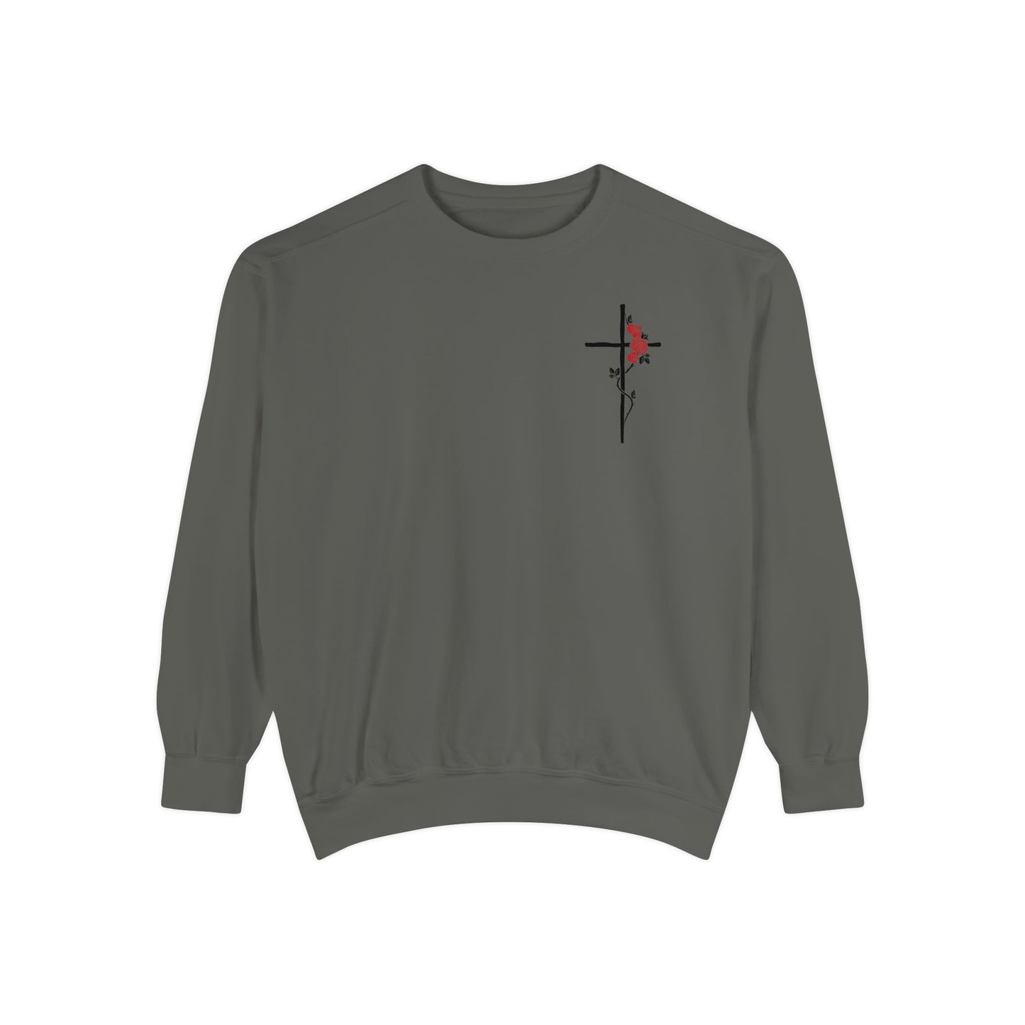 Cross & Rose Sweatshirt – Minimal Christian Faith Crewneck, Elegant Spiritual Apparel, Unisex Inspirational Sweater, Soft Everyday Comfort