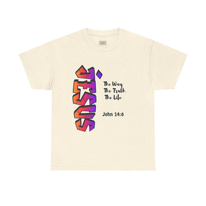 Jesus Vertical Graffiti T-Shirt — “The Way, The Truth, The Life” John 14:6 Christian Faith Tee