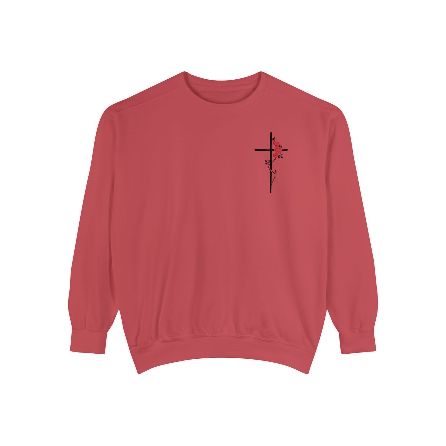 Cross & Rose Sweatshirt – Minimal Christian Faith Crewneck, Elegant Spiritual Apparel, Unisex Inspirational Sweater, Soft Everyday Comfort