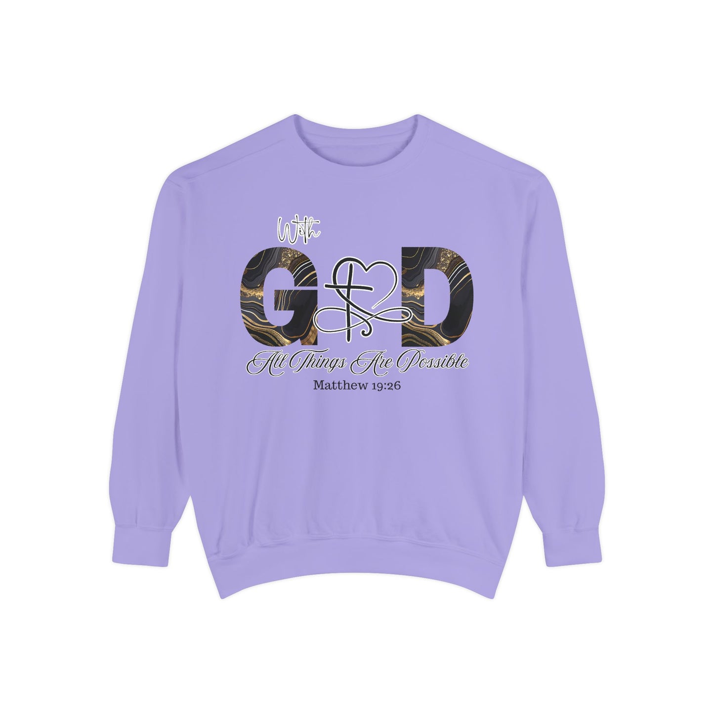 “With God, All Things Are Possible” Sweatshirt – Faith-Inspired Unisex Crewneck, Christian Motivational Sweater, Inspirational Bible Verse Apparel