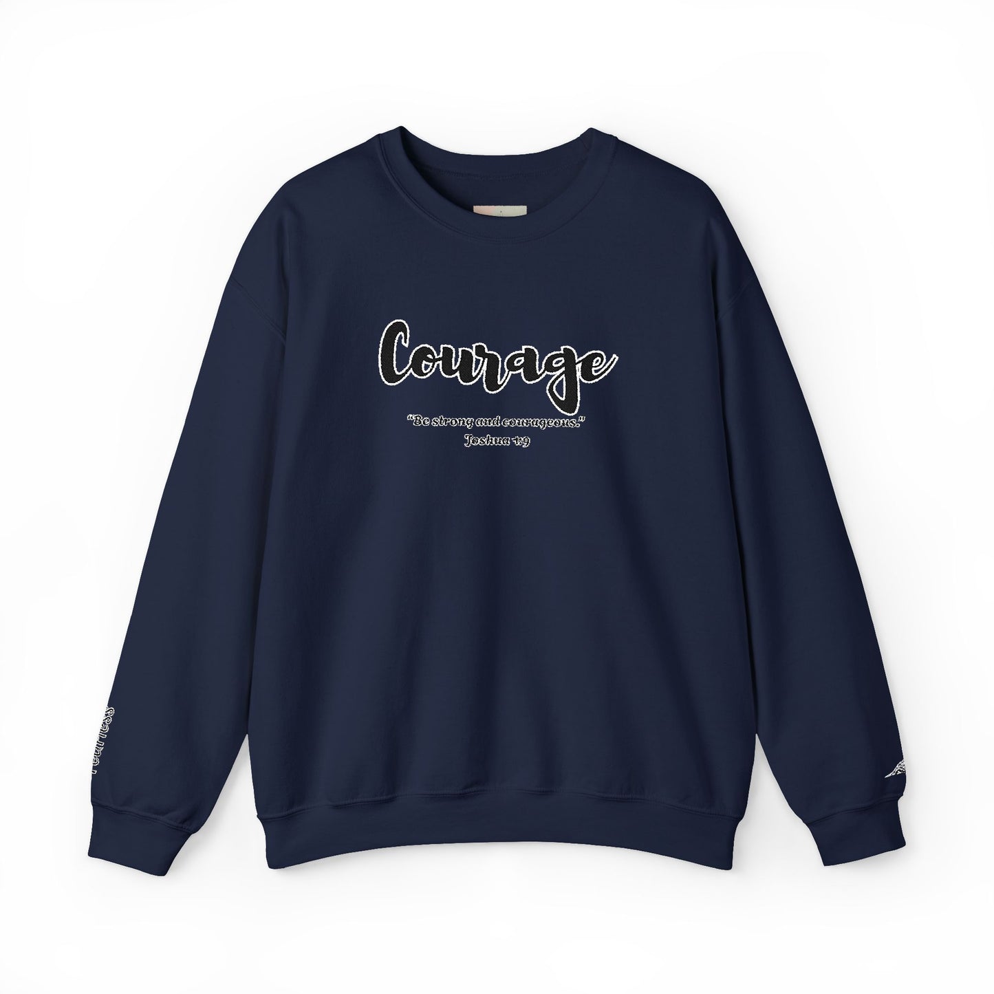 Courage Sweatshirt – “Be Strong and Courageous” Christian Crewneck, Inspirational Faith-Based Pullover, Cozy Unisex Apparel, Motivational Gift for Believers