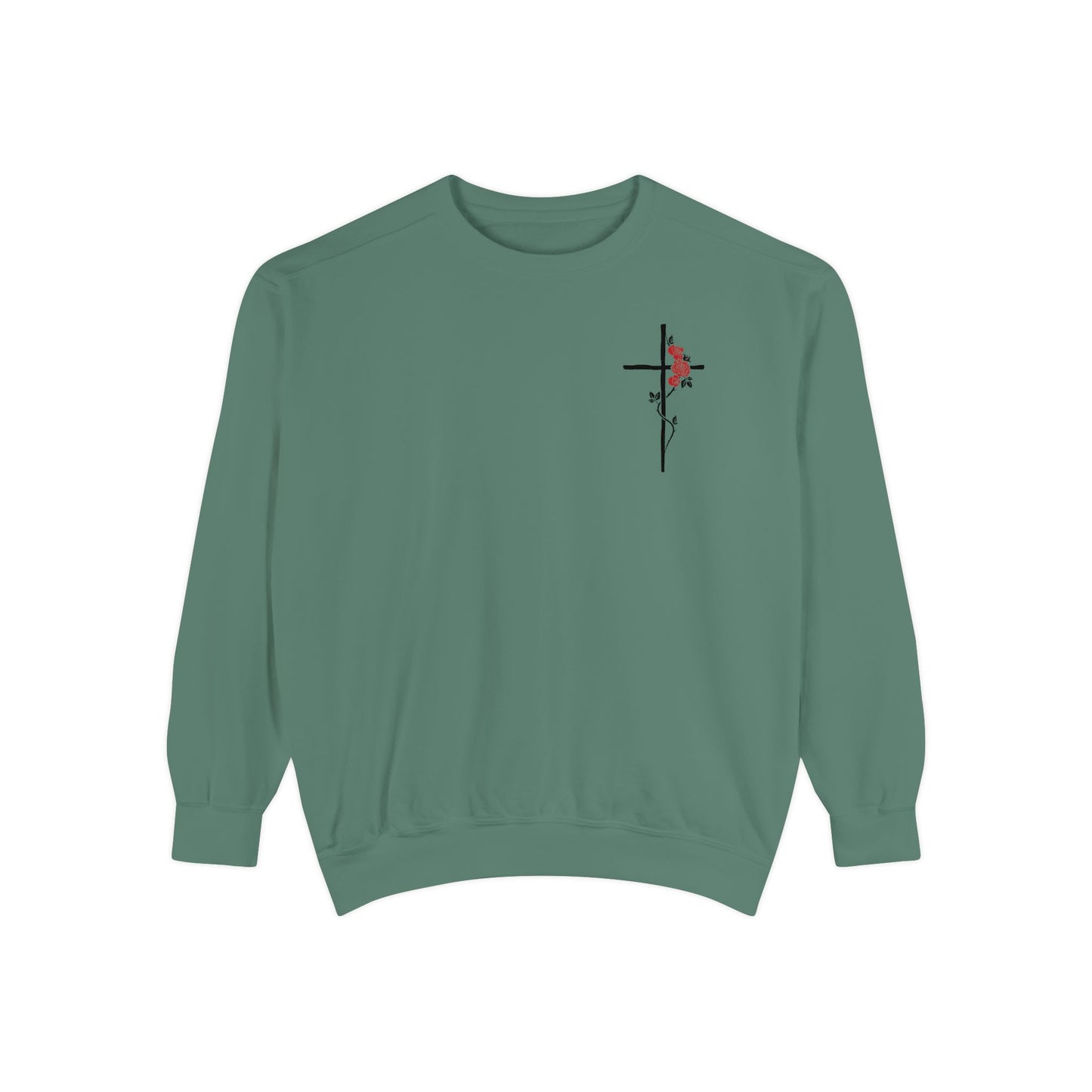 Cross & Rose Sweatshirt – Minimal Christian Faith Crewneck, Elegant Spiritual Apparel, Unisex Inspirational Sweater, Soft Everyday Comfort