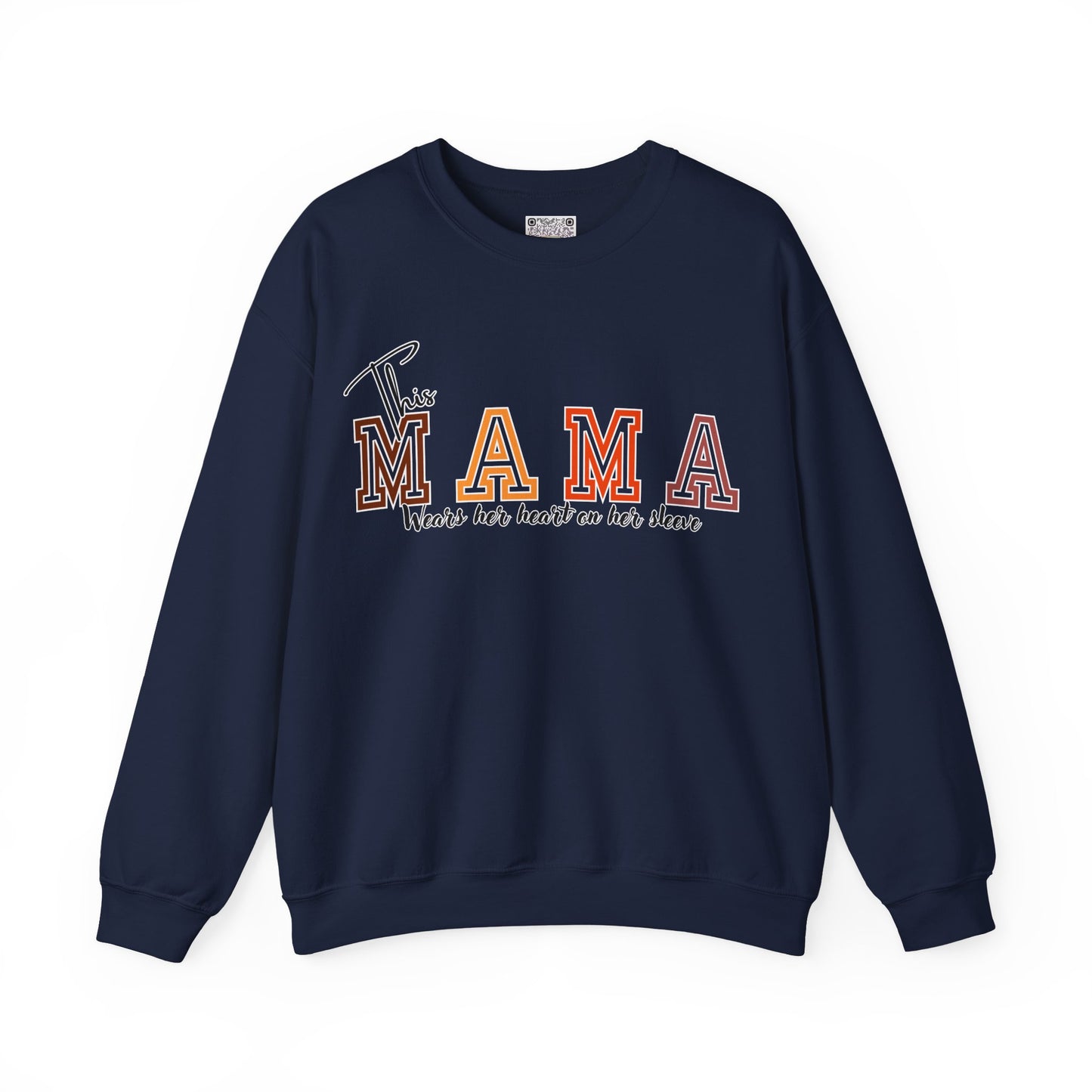 Mama Crewneck Sweatshirt – “This Mama Wears Her Heart on Her Sleeve” Cozy Unisex Mom Pullover, Motherhood Gift, Cute Mom Sweater