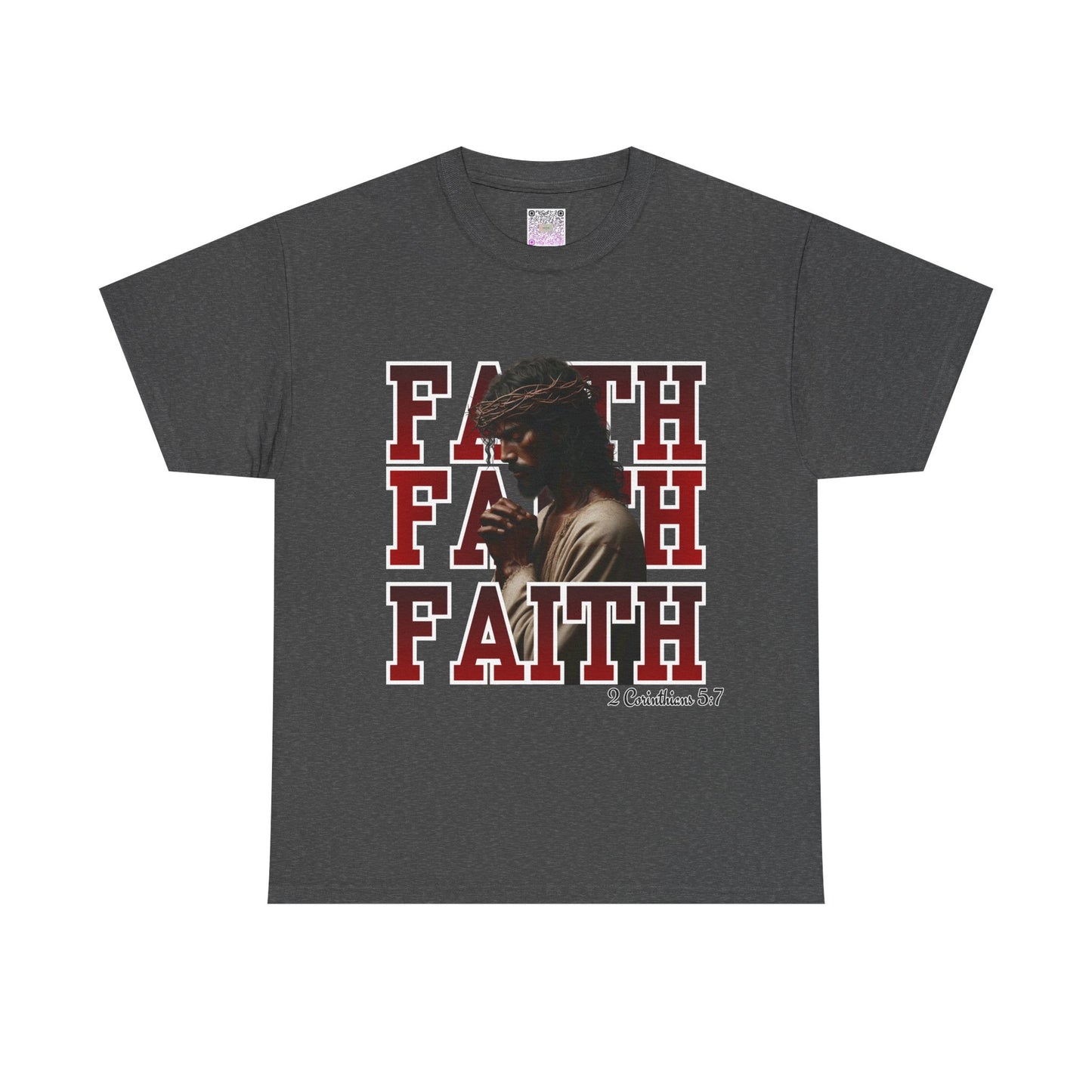 Faith Prayer T-Shirt – “Faith” with Praying Jesus Graphic, 2 Corinthians 5:7 Christian Tee, Inspirational Unisex Shirt, Spiritual Apparel