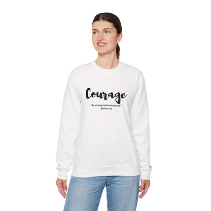 Courage Sweatshirt – “Be Strong and Courageous” Christian Crewneck, Inspirational Faith-Based Pullover, Cozy Unisex Apparel, Motivational Gift for Believers