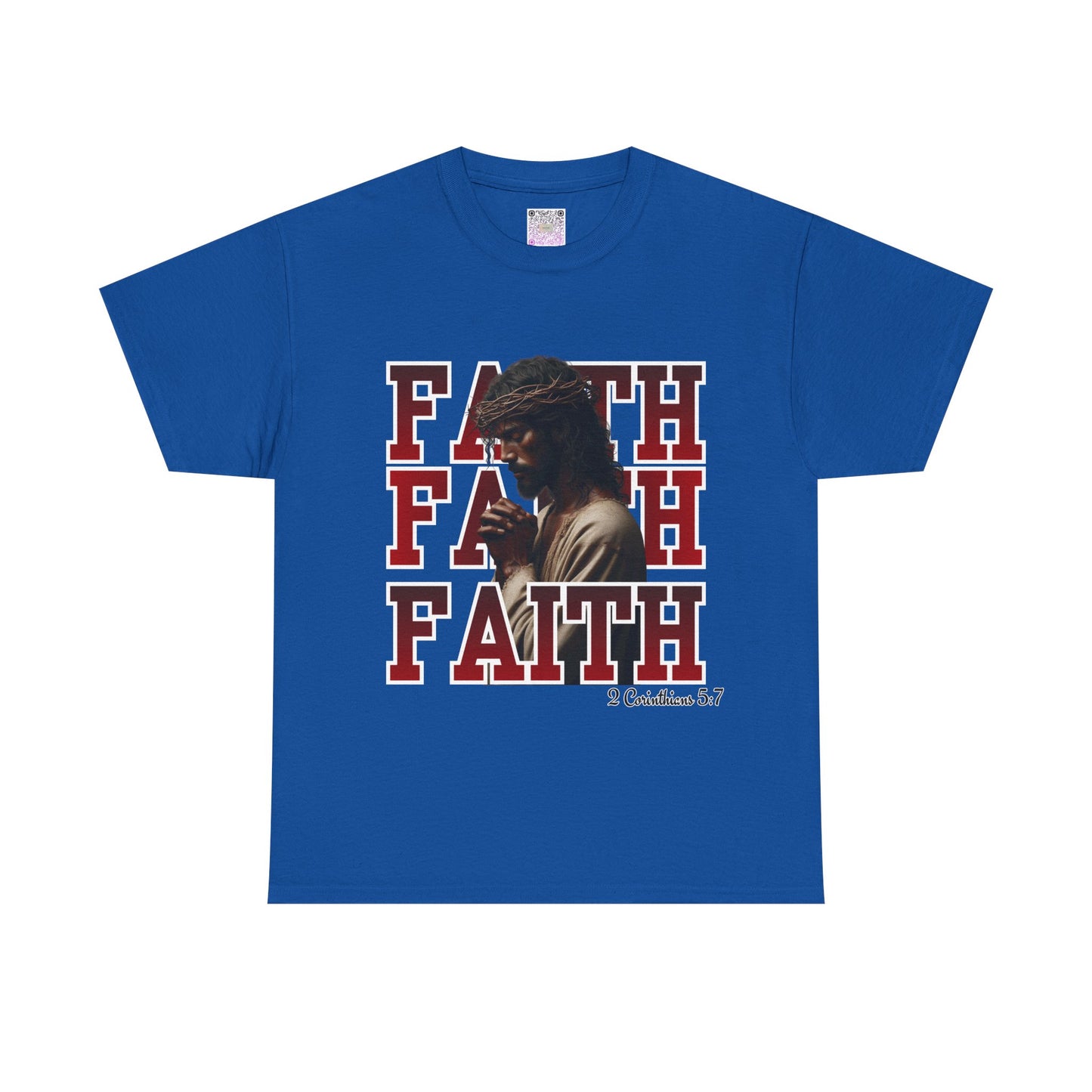 Faith Prayer T-Shirt – “Faith” with Praying Jesus Graphic, 2 Corinthians 5:7 Christian Tee, Inspirational Unisex Shirt, Spiritual Apparel