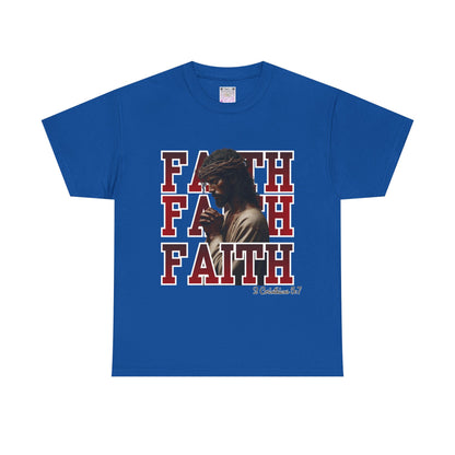 Faith Prayer T-Shirt – “Faith” with Praying Jesus Graphic, 2 Corinthians 5:7 Christian Tee, Inspirational Unisex Shirt, Spiritual Apparel