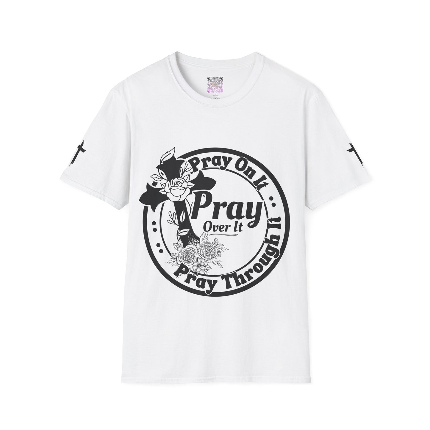 Prayer Over It Christian T-Shirt – “Pray On, Pray Through” Floral Cross Faith Tee, Inspirational Unisex Shirt, Christian Gift for Women & Men