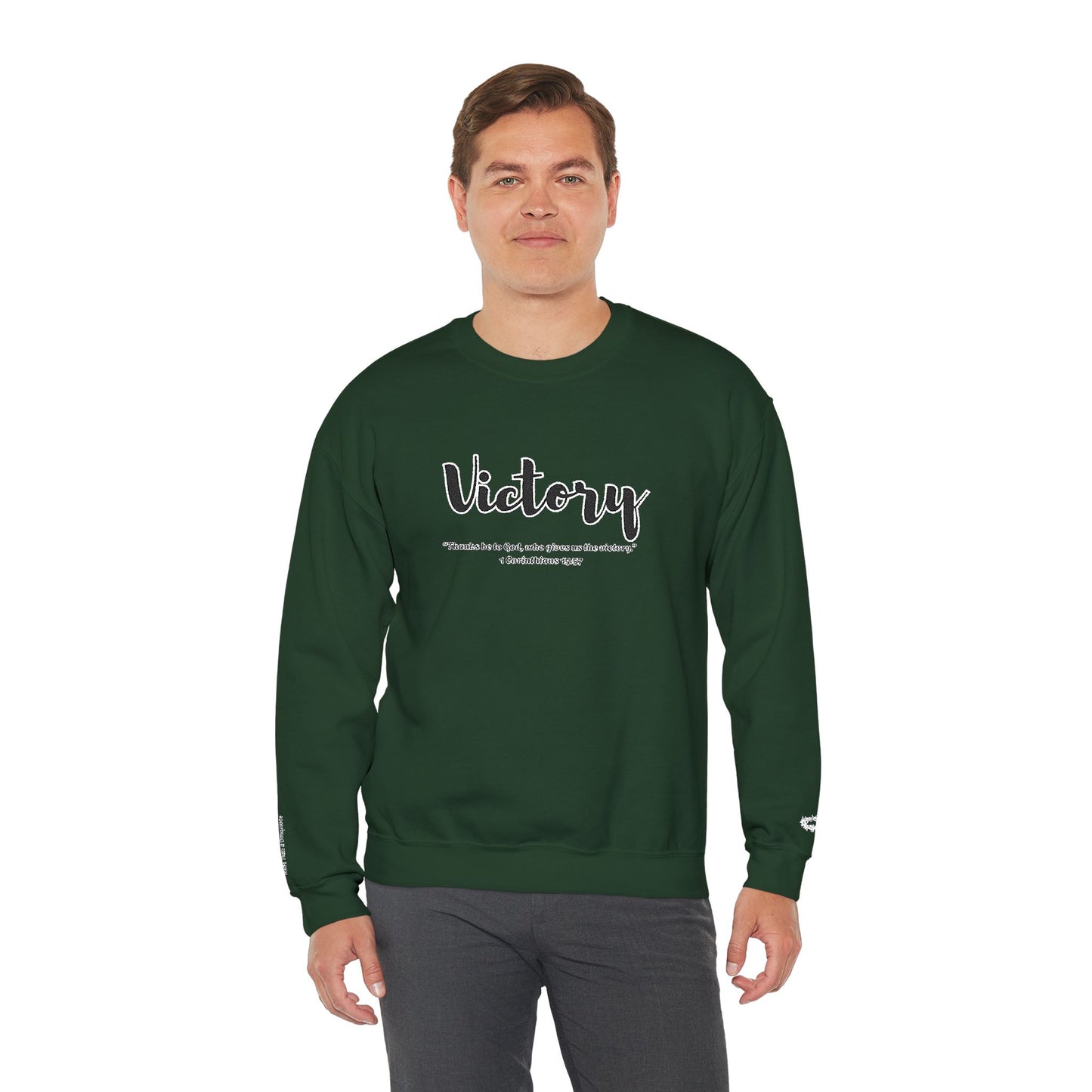 Victory Sweatshirt – “Thanks Be to God, Who Gives Us the Victory” Christian Crewneck, Inspirational Faith-Based Pullover, Cozy Unisex Apparel, Motivational Gift for Believers