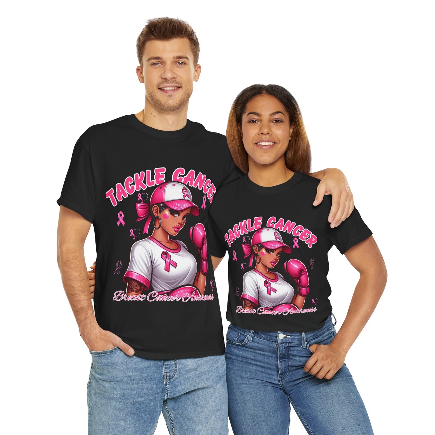 Empowering Unisex Heavy Cotton Tee - Tackle Cancer, Breast Cancer Awareness Shirt, Supportive Gift in Honor of Survivors