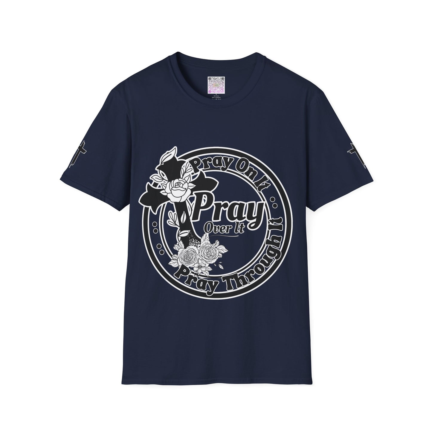 Prayer Over It Christian T-Shirt – “Pray On, Pray Through” Floral Cross Faith Tee, Inspirational Unisex Shirt, Christian Gift for Women & Men