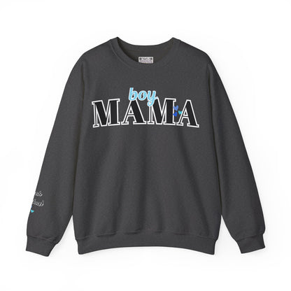Boy Mama Crewneck Sweatshirt – Cozy Unisex Mom Sweater, Cute Mother’s Day Gift, White Minimalist Mom Life Pullover, New Mom Apparel