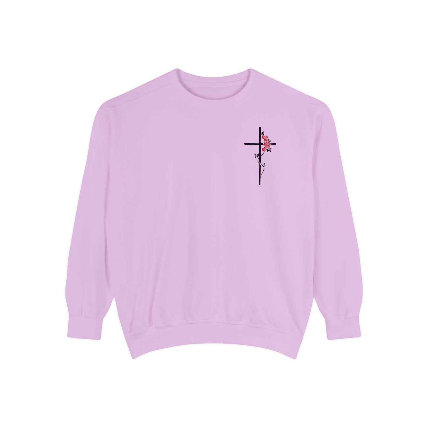 Cross & Rose Sweatshirt – Minimal Christian Faith Crewneck, Elegant Spiritual Apparel, Unisex Inspirational Sweater, Soft Everyday Comfort