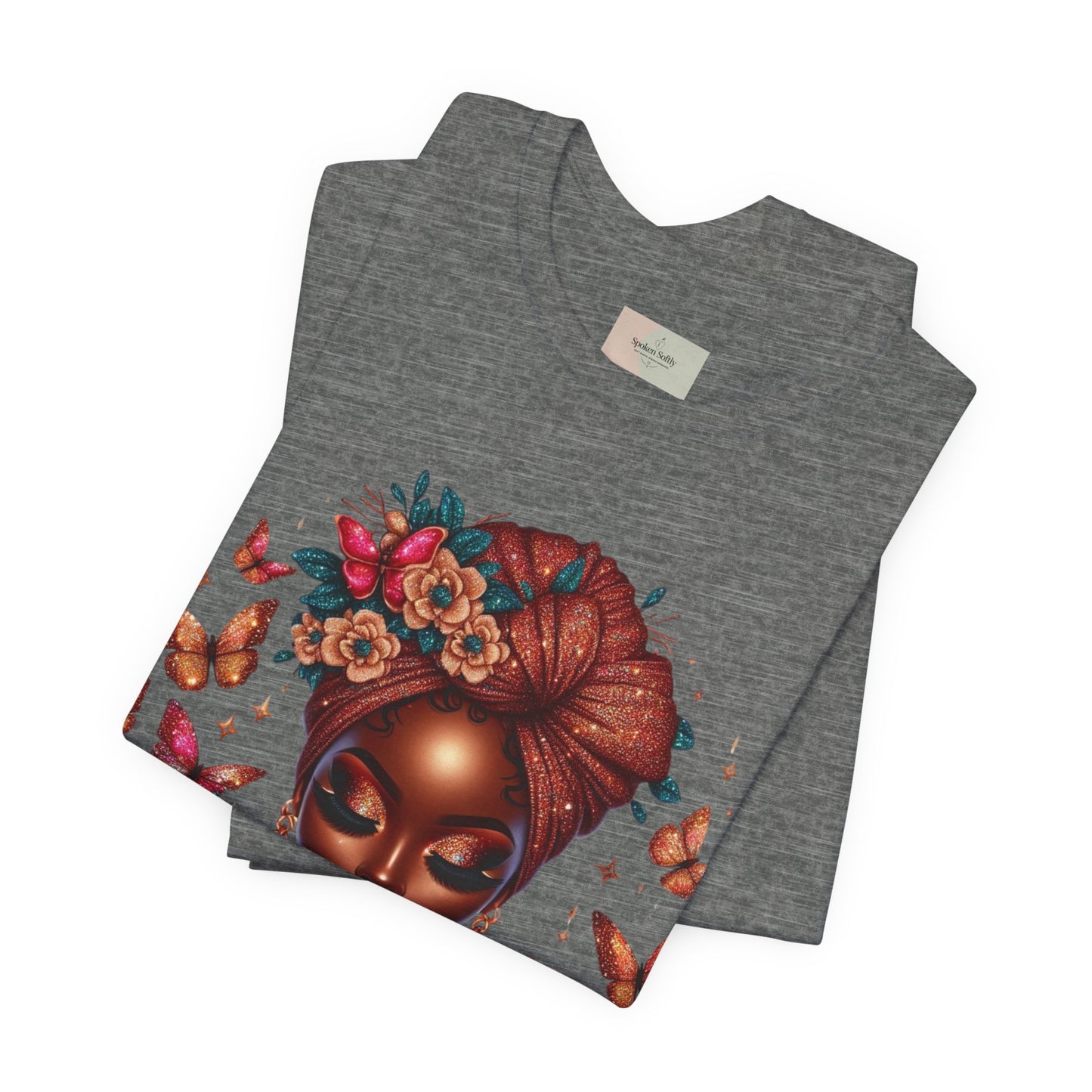 Women’s Tee — 'Prayer is my Superpower' Black Woman Graphic T‑Shirt, Butterfly Headwrap Art