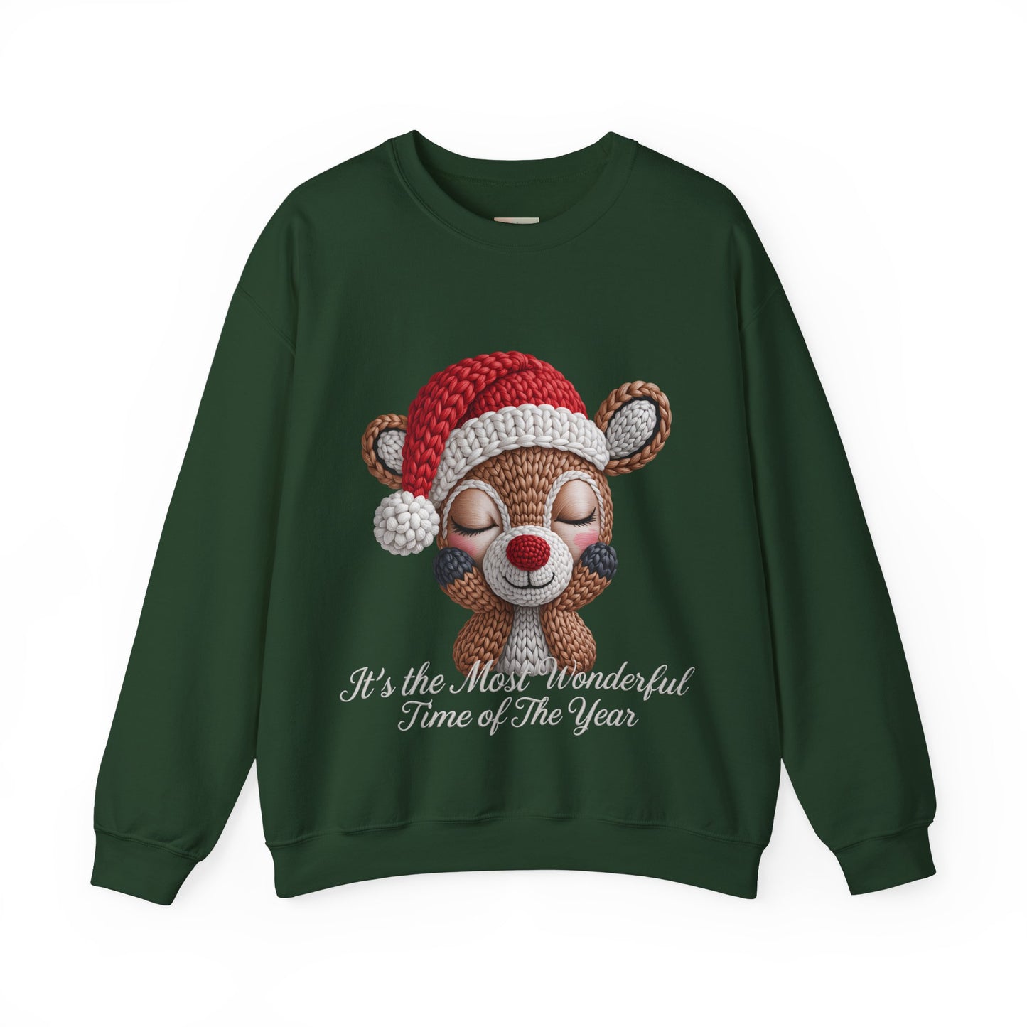 Cute Christmas Reindeer Crewneck Sweatshirt – “It’s the Most Wonderful Time of the Year” Unisex Holiday Pullover, Festive Reindeer in Santa Hat Sweater