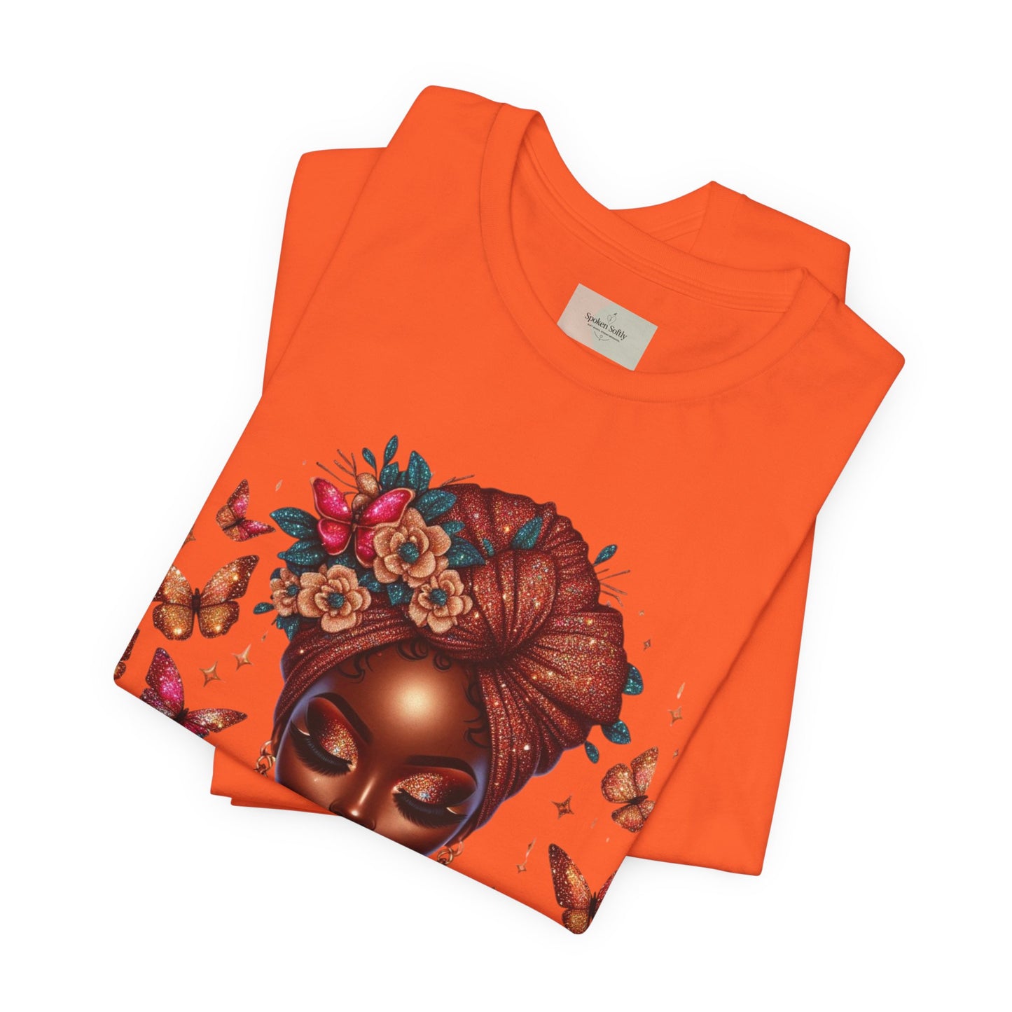 Women’s Tee — 'Prayer is my Superpower' Black Woman Graphic T‑Shirt, Butterfly Headwrap Art