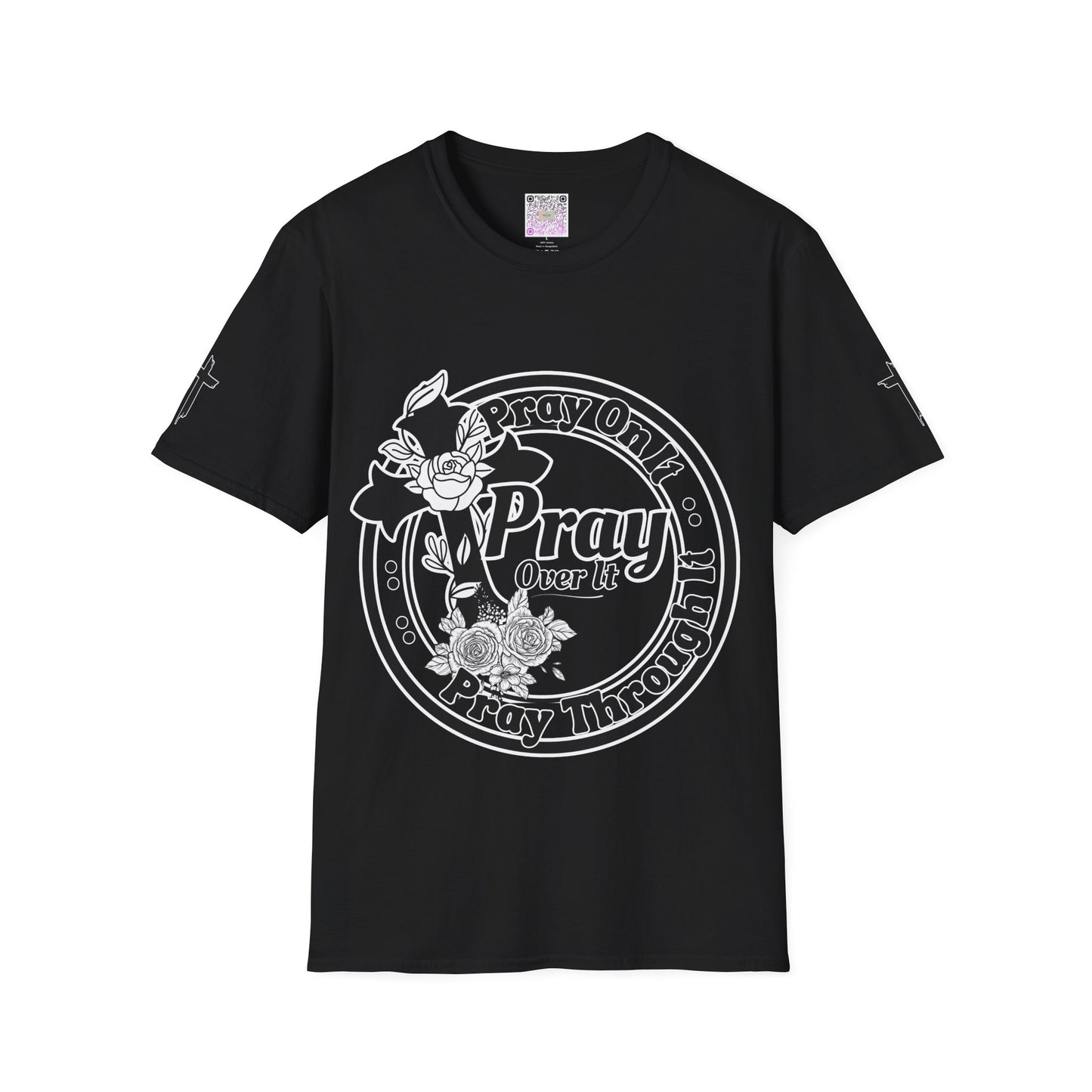 Prayer Over It Christian T-Shirt – “Pray On, Pray Through” Floral Cross Faith Tee, Inspirational Unisex Shirt, Christian Gift for Women & Men
