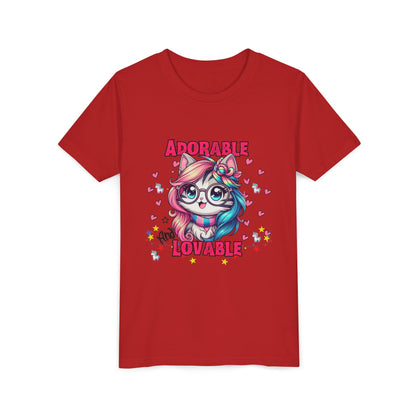 Adorable & Lovable Youth Tee, Girls Shirt, Cute T-Shirt, Gift for Kids, Birthday Outfit, Unicorn Theme Apparel