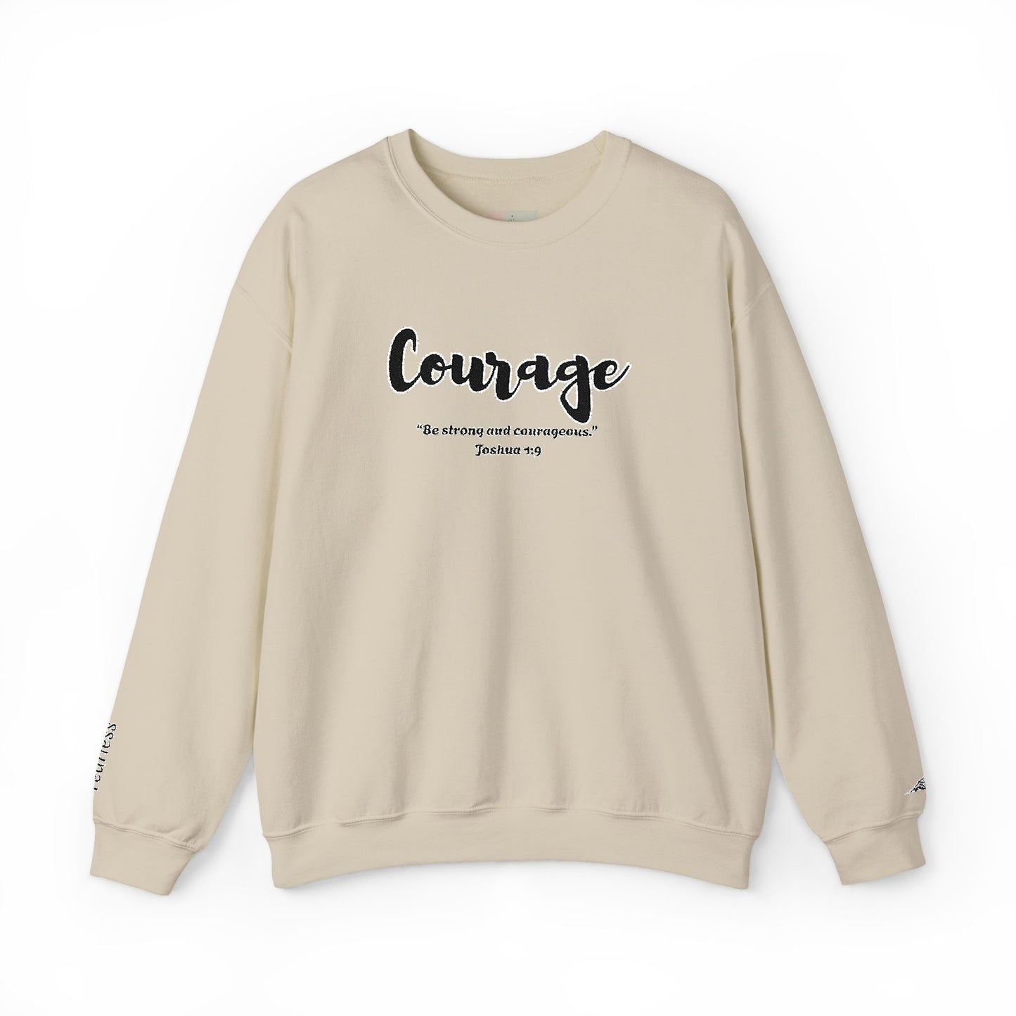 Courage Sweatshirt – “Be Strong and Courageous” Christian Crewneck, Inspirational Faith-Based Pullover, Cozy Unisex Apparel, Motivational Gift for Believers