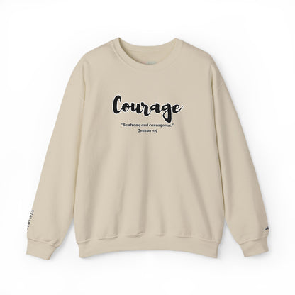 Courage Sweatshirt – “Be Strong and Courageous” Christian Crewneck, Inspirational Faith-Based Pullover, Cozy Unisex Apparel, Motivational Gift for Believers