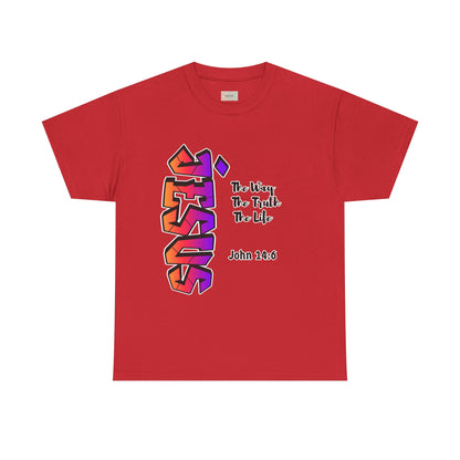 Jesus Vertical Graffiti T-Shirt — “The Way, The Truth, The Life” John 14:6 Christian Faith Tee