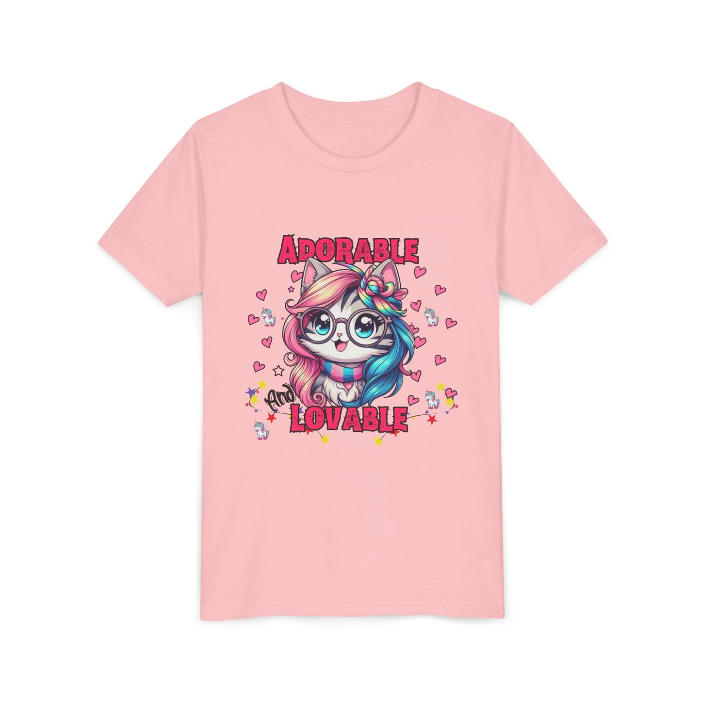 Adorable & Lovable Youth Tee, Girls Shirt, Cute T-Shirt, Gift for Kids, Birthday Outfit, Unicorn Theme Apparel