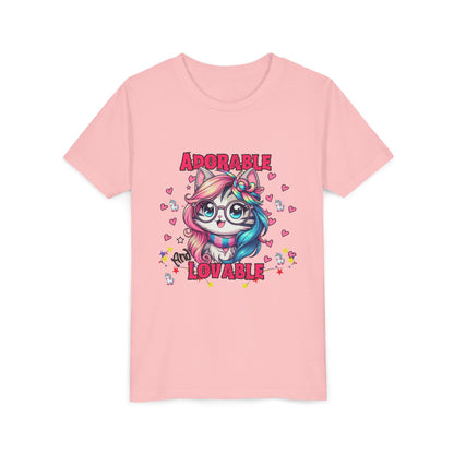 Adorable & Lovable Youth Tee, Girls Shirt, Cute T-Shirt, Gift for Kids, Birthday Outfit, Unicorn Theme Apparel
