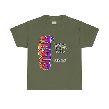 Jesus Vertical Graffiti T-Shirt — “The Way, The Truth, The Life” John 14:6 Christian Faith Tee