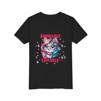 Adorable & Lovable Youth Tee, Girls Shirt, Cute T-Shirt, Gift for Kids, Birthday Outfit, Unicorn Theme Apparel