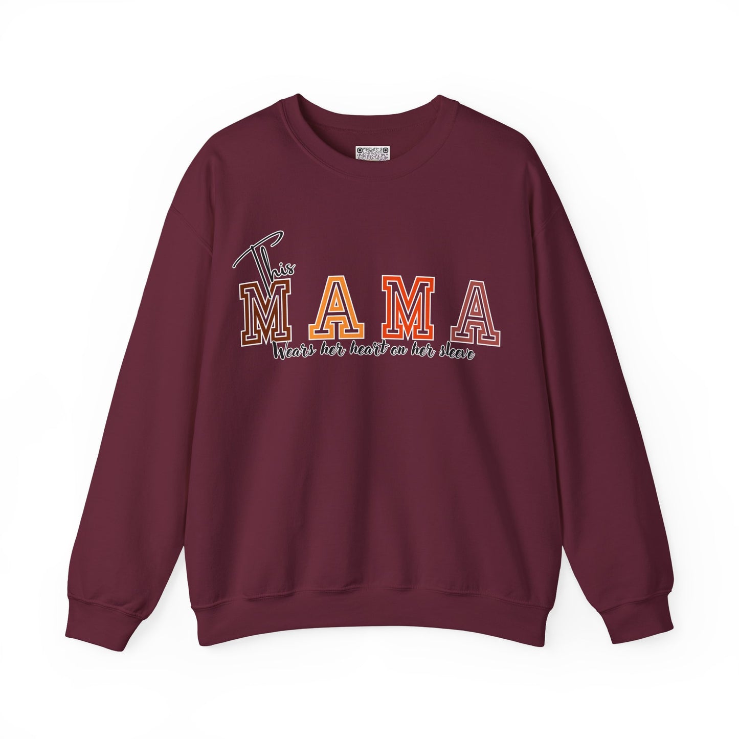 Mama Crewneck Sweatshirt – “This Mama Wears Her Heart on Her Sleeve” Cozy Unisex Mom Pullover, Motherhood Gift, Cute Mom Sweater