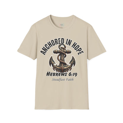 Anchor in Hope T-Shirt – Hebrews 6:19 Scripture Tee, Steadfast Faith Unisex Softstyle Shirt, Inspirational Christian Apparel, Motivational Bible Verse Tee