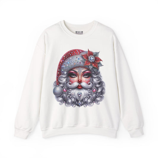 Glitter Santa Face Crewneck Sweatshirt – Sparkling Vintage Santa Holiday Sweater, Cozy Unisex Christmas Crewneck, Festive Winter Apparel